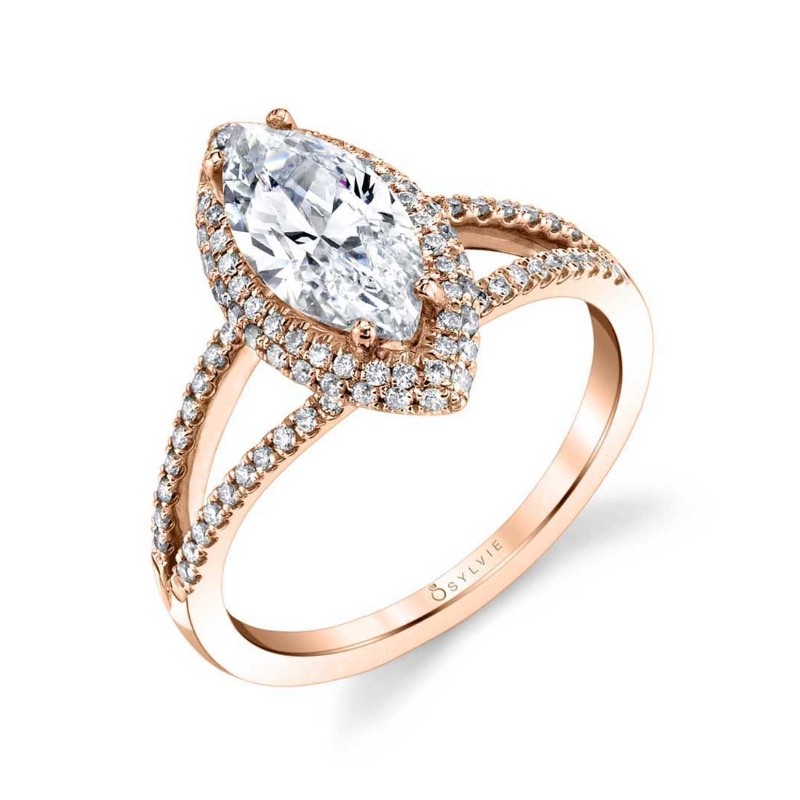 Marquise Shaped Engagement Ring with Split Shank - Clarinda