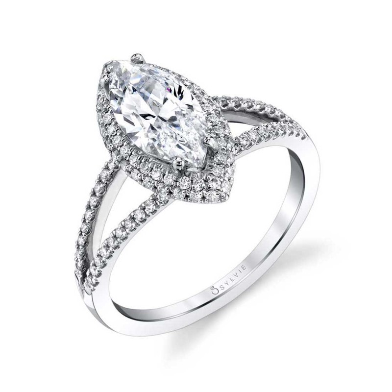 Marquise Shaped Engagement Ring with Split Shank - Clarinda