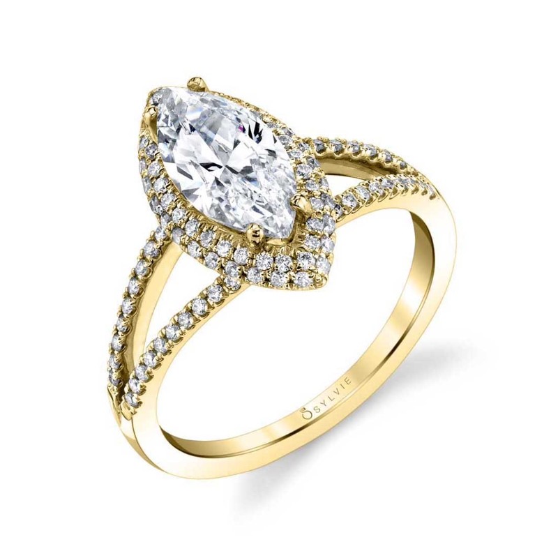 Marquise Shaped Engagement Ring with Split Shank - Clarinda