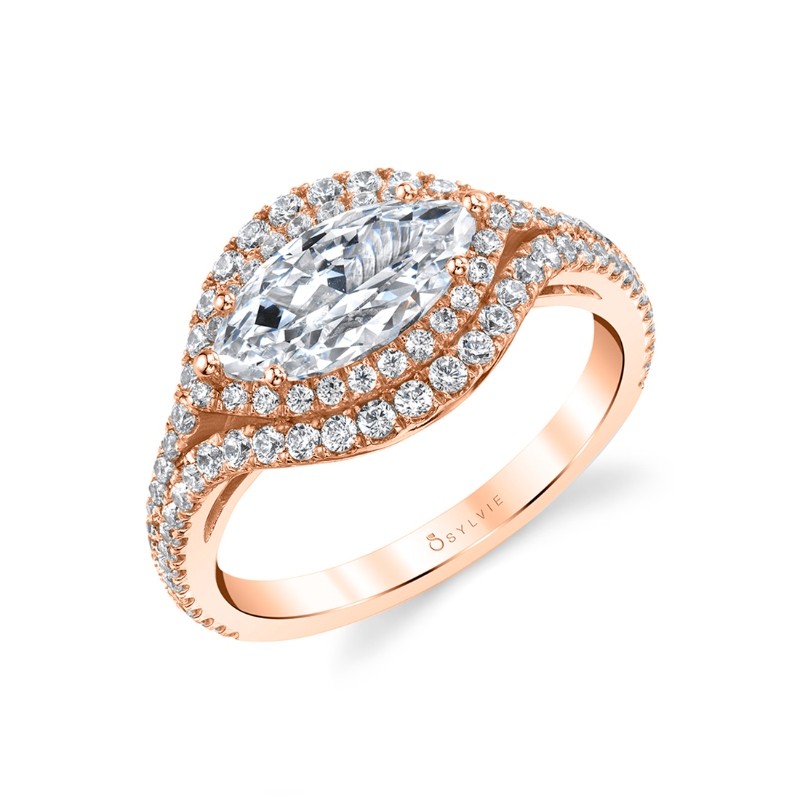 Marquise Shaped Ring with Halo - Eleanora