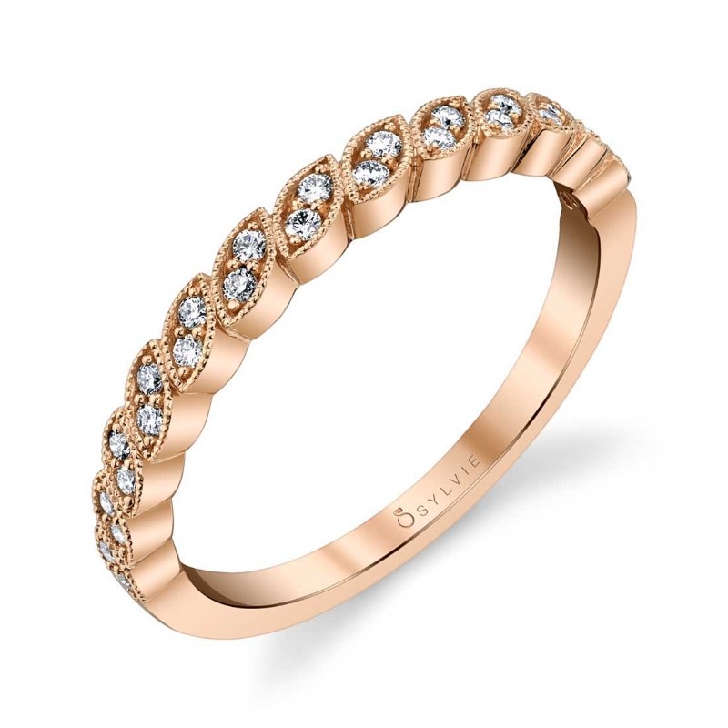 Rose Gold Marquise Shaped Stackable Diamond Band - Tara