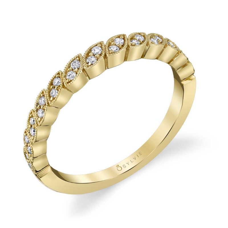 Yellow Gold Marquise Shaped Stackable Diamond Band - Tara
