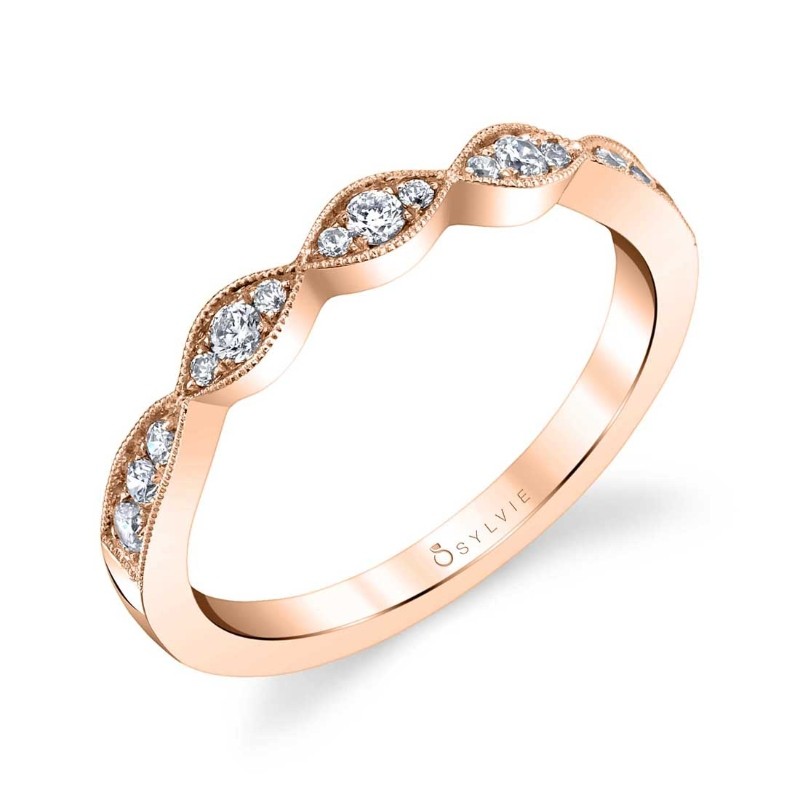 Round Cut Stackable Wedding Band Marquise Shaped - Esme