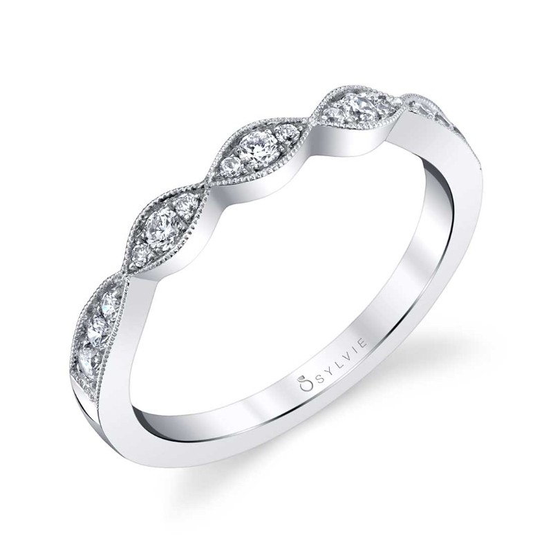 Round Cut Stackable Wedding Band Marquise Shaped - Esme