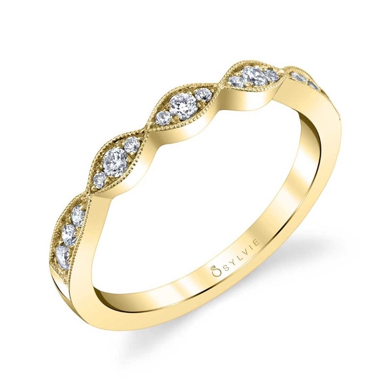 Round Cut Stackable Wedding Band Marquise Shaped - Esme