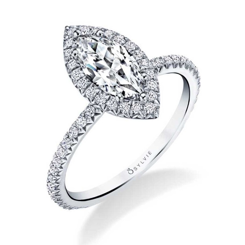 Marquise Classic Halo Engagement Ring - Vivian