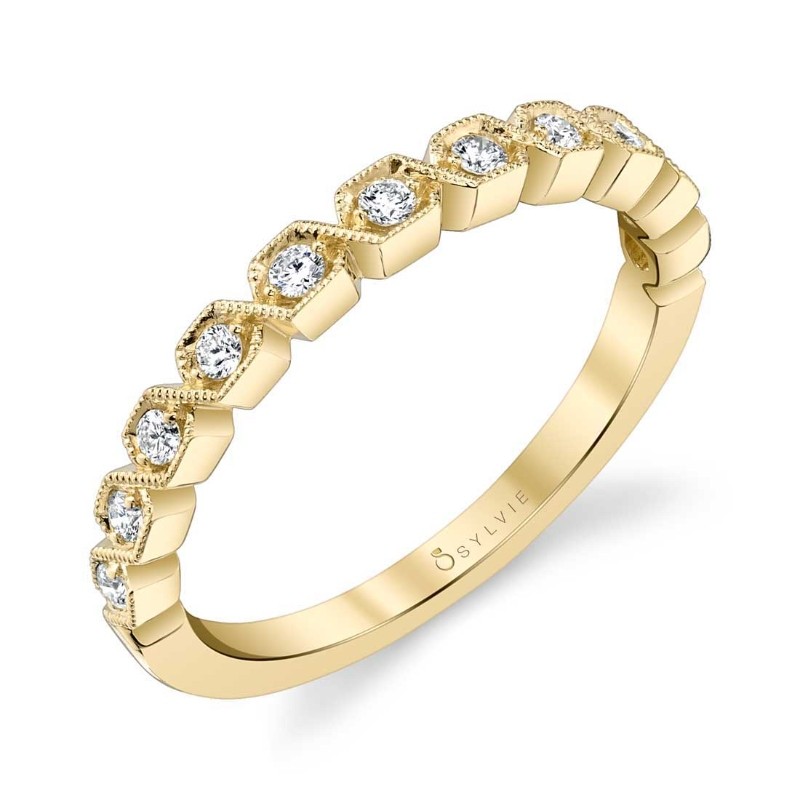 Modern Square Shaped Stackable Band in Yellow Gold - Salome