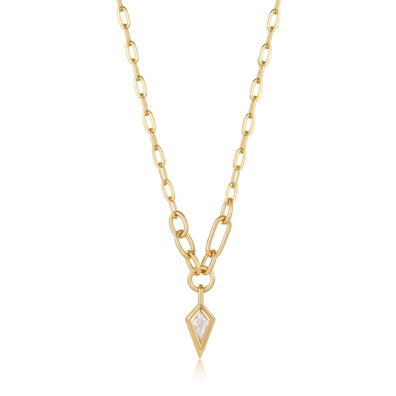 ANIA HAIE 14K GOLD PLATED ON STERLING SILVER SPARKLE DROP PENDANT CHUNKY CHAIN NECKALCE