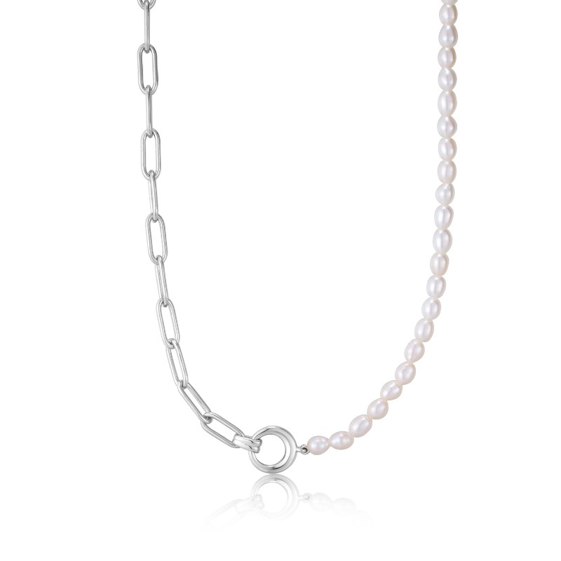 ANIA HAIE STERLING SILVER PEARL CHUNKY LINK CHAIN NECKLACE