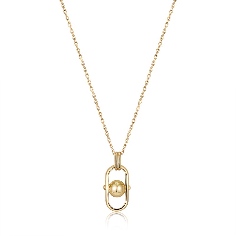 Gold Orb Link Drop Pendant Necklace