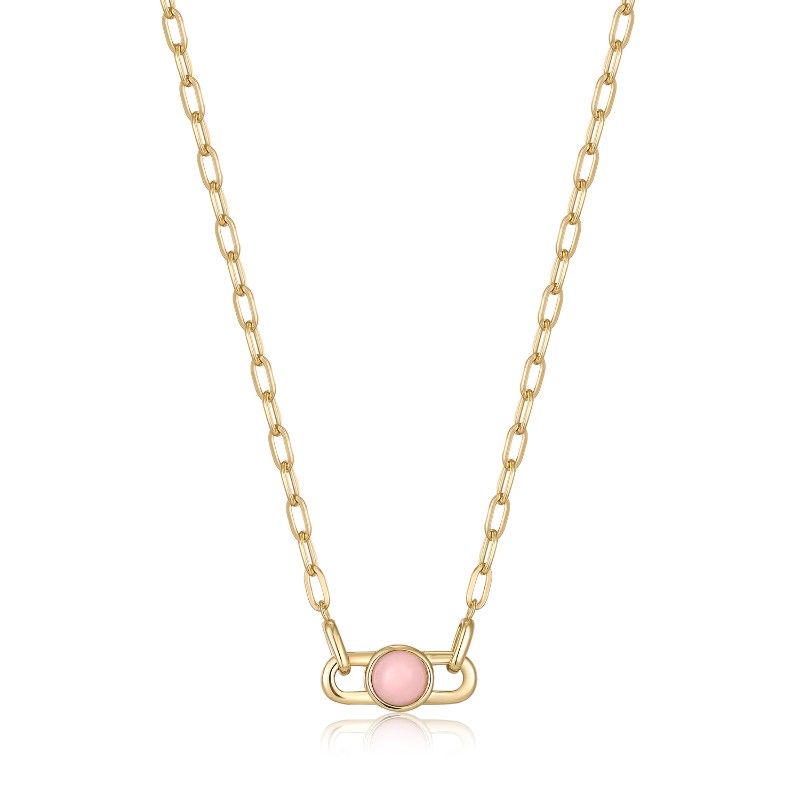 Gold Orb Rose Quartz Link Necklace
