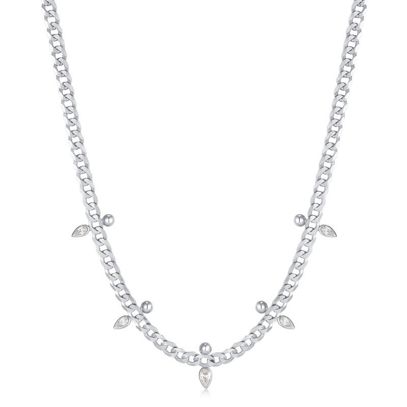 Silver Curb Chain Sparkle Point Necklace