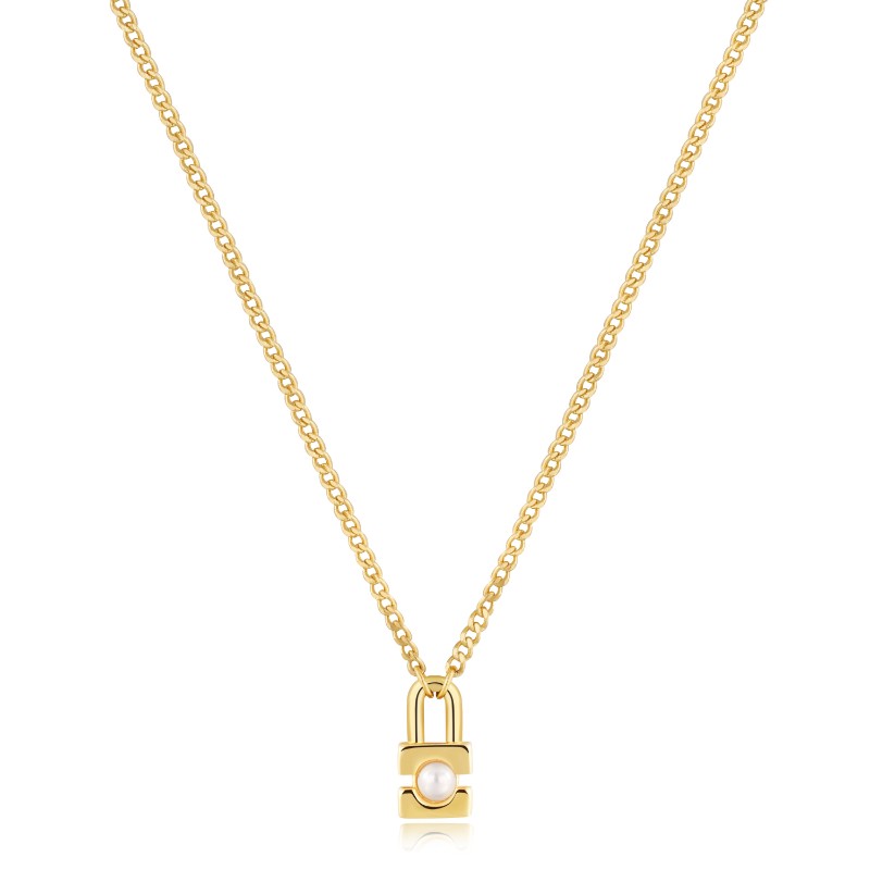 ANIA HAIE 14K GOLD PLATED ON STERLING SILVER PEARL PADLOCK PENDANT