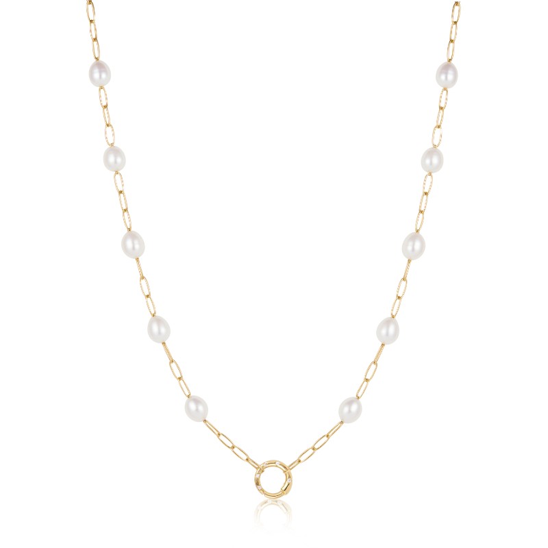 Gold Pearl Chain Charm Connector Necklace
