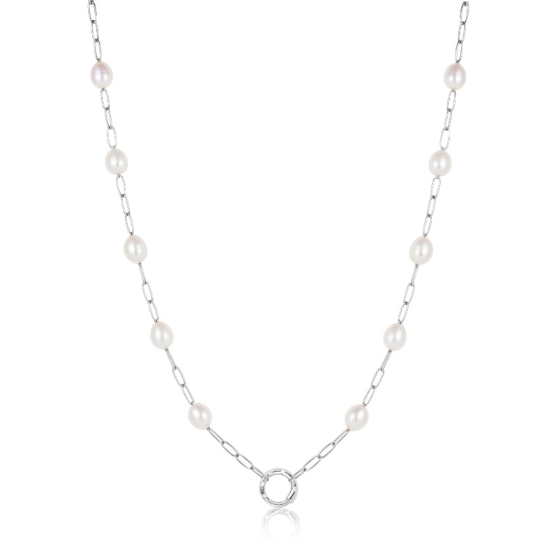 Silver Pearl Chain Charm Connector Necklace