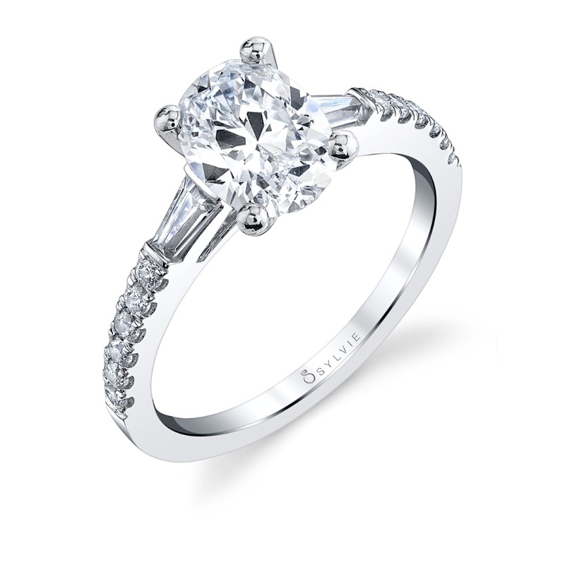 Oval Cut Three Stone Engagement Ring with Baguettes - Leigh Ann