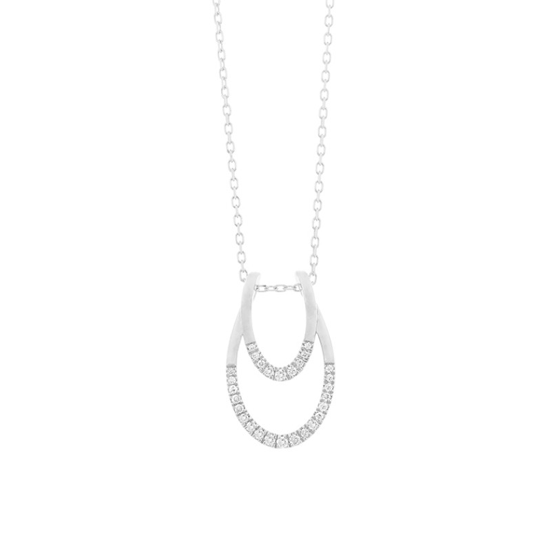 14K WHITE GOLD DOUBLE U SHAPE PENDANT WITH .10CTTW ROUND SI CLARITY & GH COLOR DIAMONDS ON AN 18