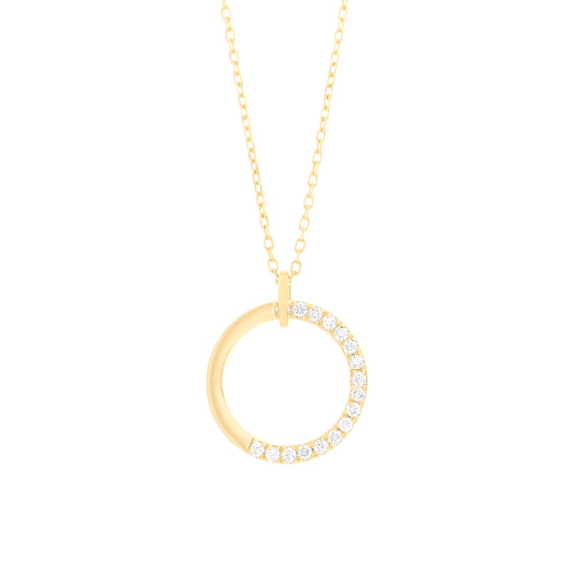 14K YELLOW CIRCLE PENDANT WITH.12CTTW ROUND SI CLARITY & GH COLOR DIAMONDS ON A 17/18