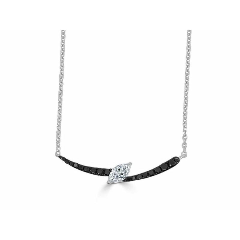14K WHITE GOLD BOLT PENDANT SET WITH .16CTTW ROUND BLACK DIAMONDS AND A .17CT MARQUISE SI CLARITY & GH COLOR DIAMONDS