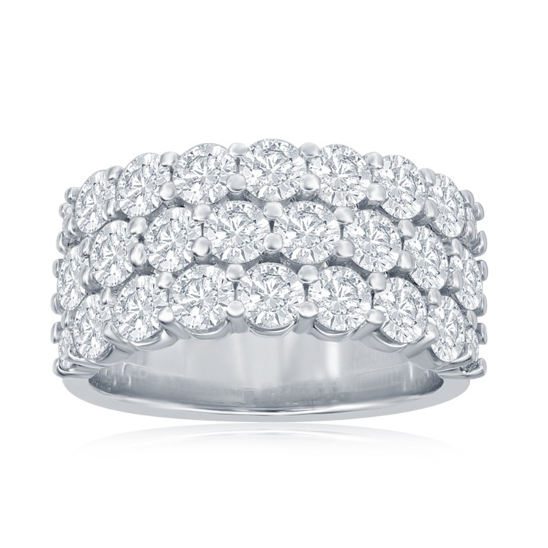 14K White Gold Three Row Pav&eacute; Anniversary Band