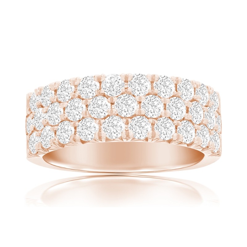 14K Rose Gold Three Row Pav&eacute; Anniversary Band