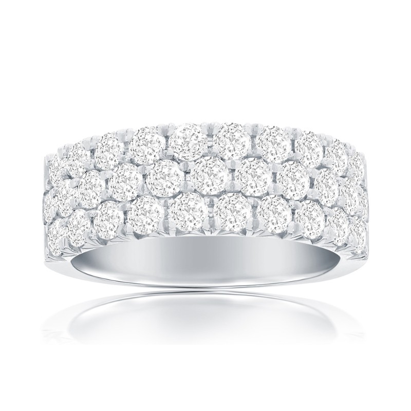 14K White Gold Three Row Pav&eacute; Anniversary Band