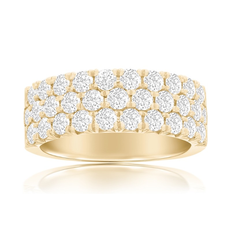 14K Yellow Gold Three Row Pav&eacute; Anniversary Band