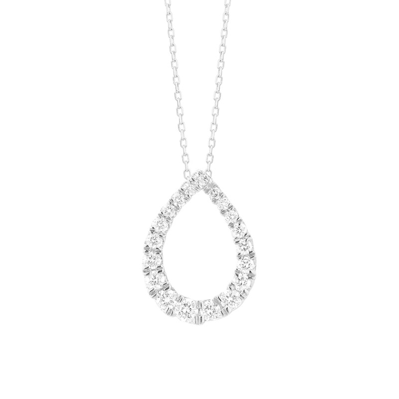 14K WHITE GOLD OPEN PEAR SHAPED PENDANT SET WITH .50CTTW ROUND SI CLARITY & GH COLOR DIAMONDS ON A 16/18