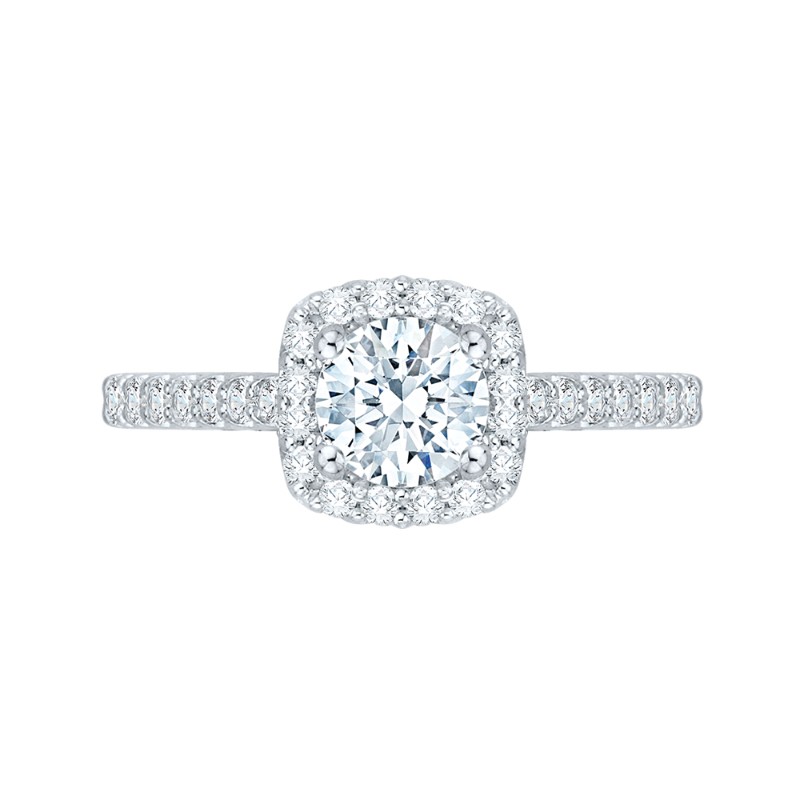 Round Diamond Halo Engagement Ring in 14K White Gold