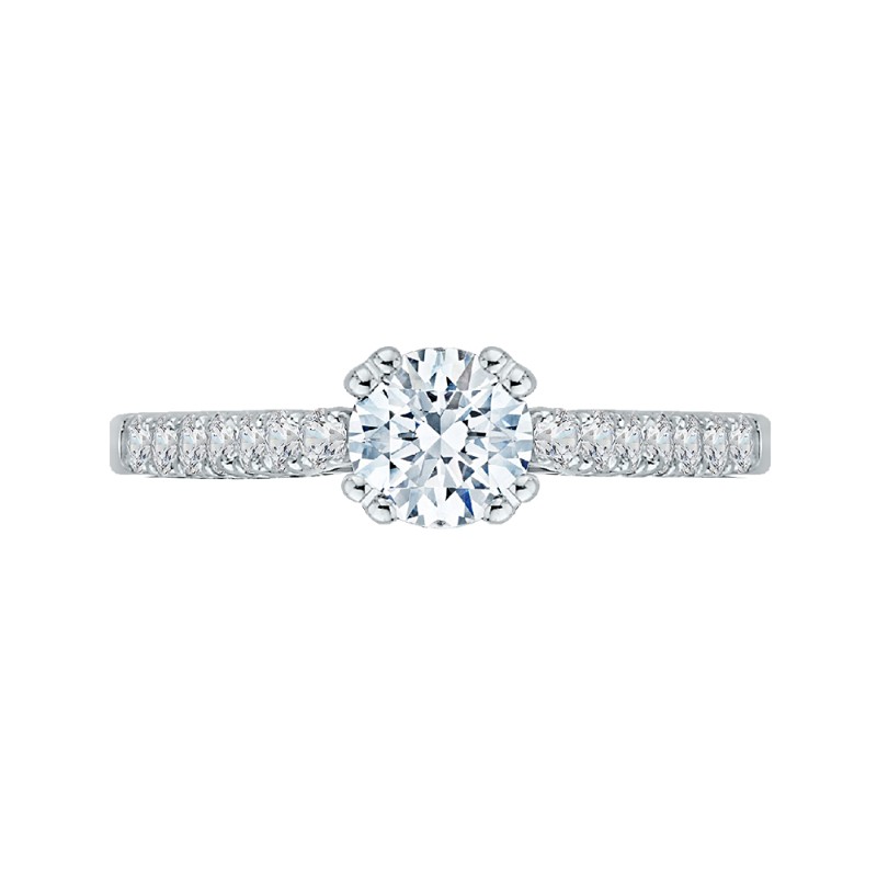 Round Diamond Cathedral Style Engagement Ring in 14K White Gold