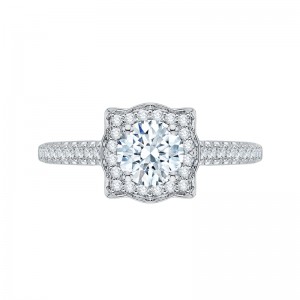 Diamond Halo Vintage Engagement Ring in 14K White Gold