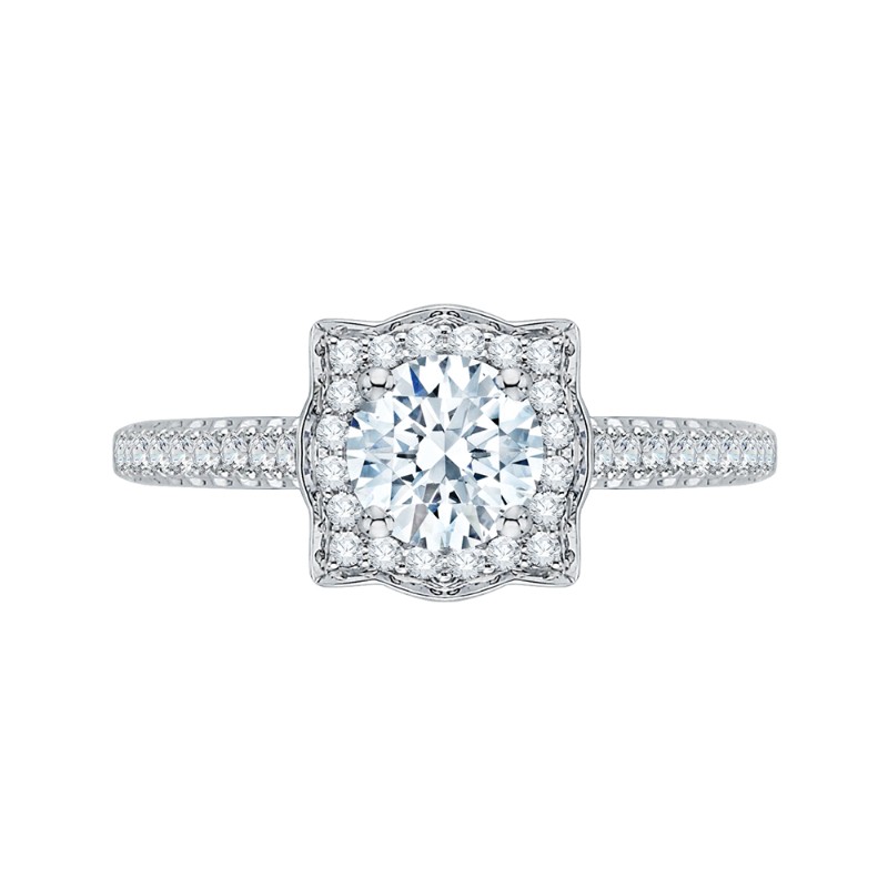 Diamond Halo Vintage Engagement Ring in 14K White Gold