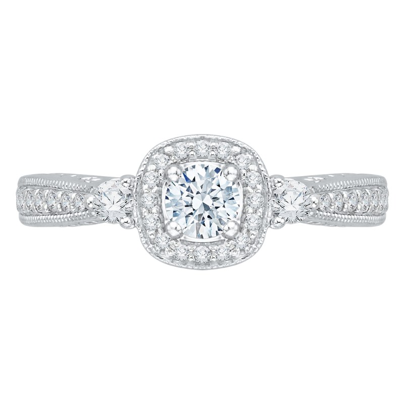 Round Diamond Halo Engagement Ring in 14K White Gold