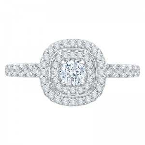 Double Halo Diamond Engagement Ring In 14K White Gold