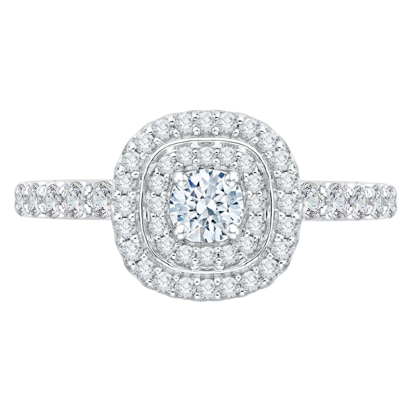 Double Halo Diamond Engagement Ring In 14K White Gold