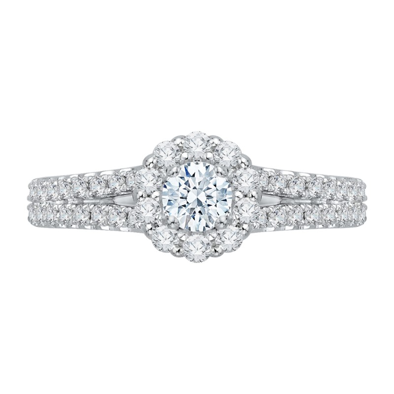 Split Shank Diamond Halo Engagement Ring in 14K White Gold