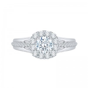 Split Shank Diamond Halo Engagement Ring Set in 14K White Gold