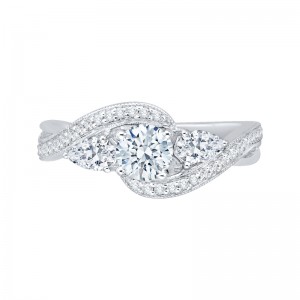 Round Diamond Three-Stone Engagement Ring in 14K White Gold