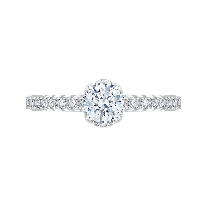 Diamond Floral Engagement Ring in 14K White Gold