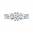 Diamond Three-Stone Halo Engagement Ring in 14K White Gold