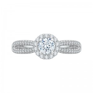 Split Shank Diamond Halo Engagement Ring in 14K White Gold