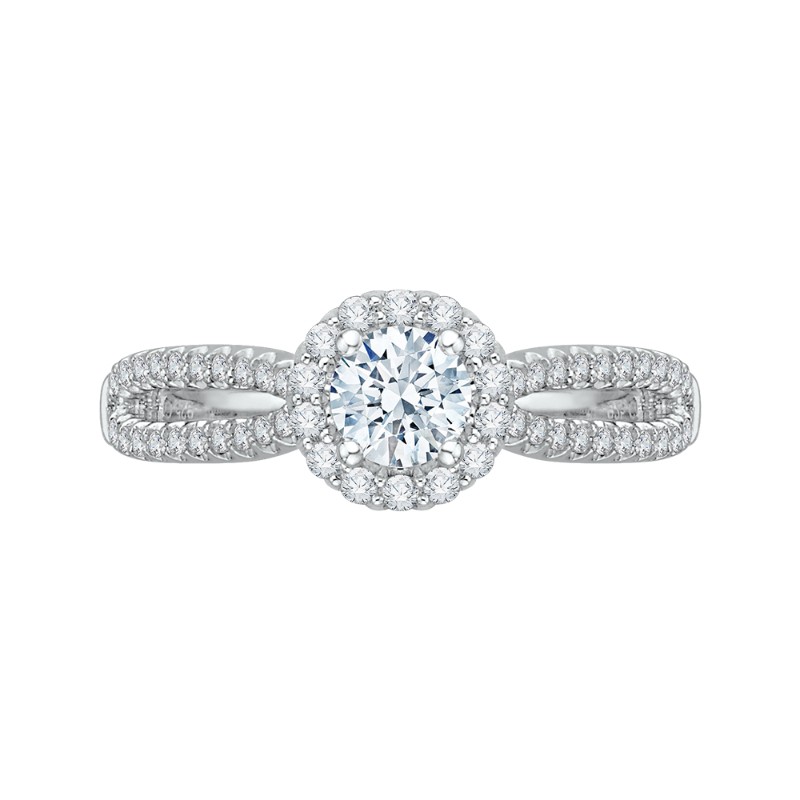 Split Shank Diamond Halo Engagement Ring in 14K White Gold
