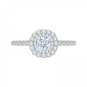 Round Diamond Double Halo Engagement Ring in 14K White Gold
