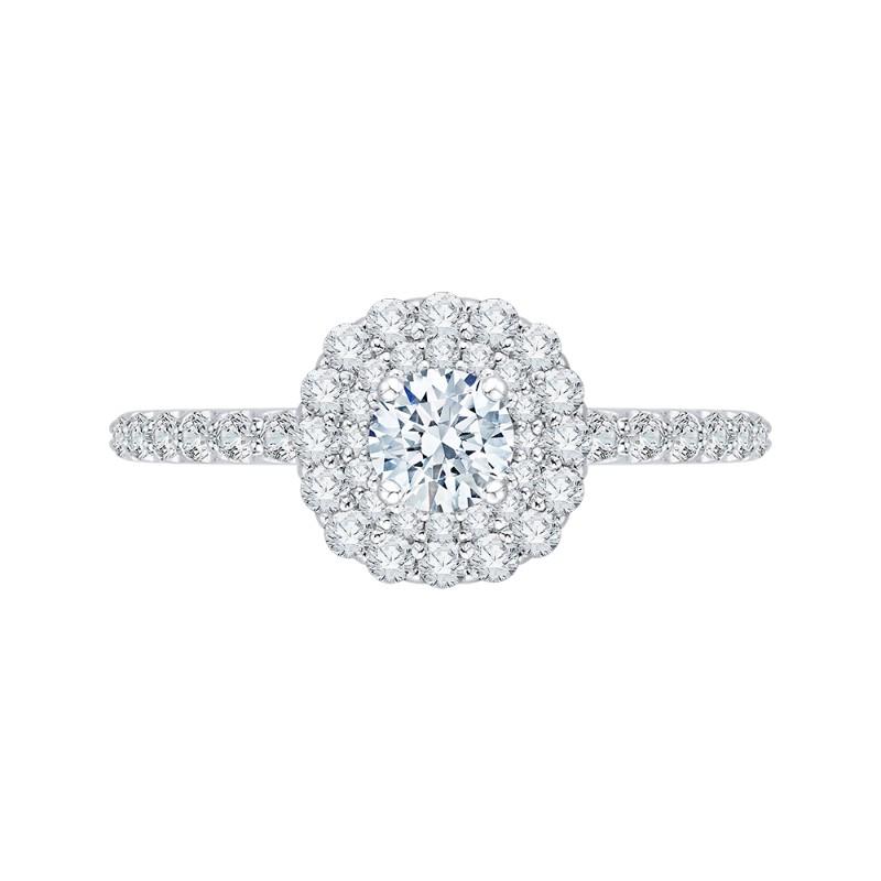 Round Diamond Double Halo Engagement Ring in 14K White Gold