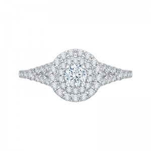 Split Shank Double Halo Diamond Engagement Ring In 14K White Gold