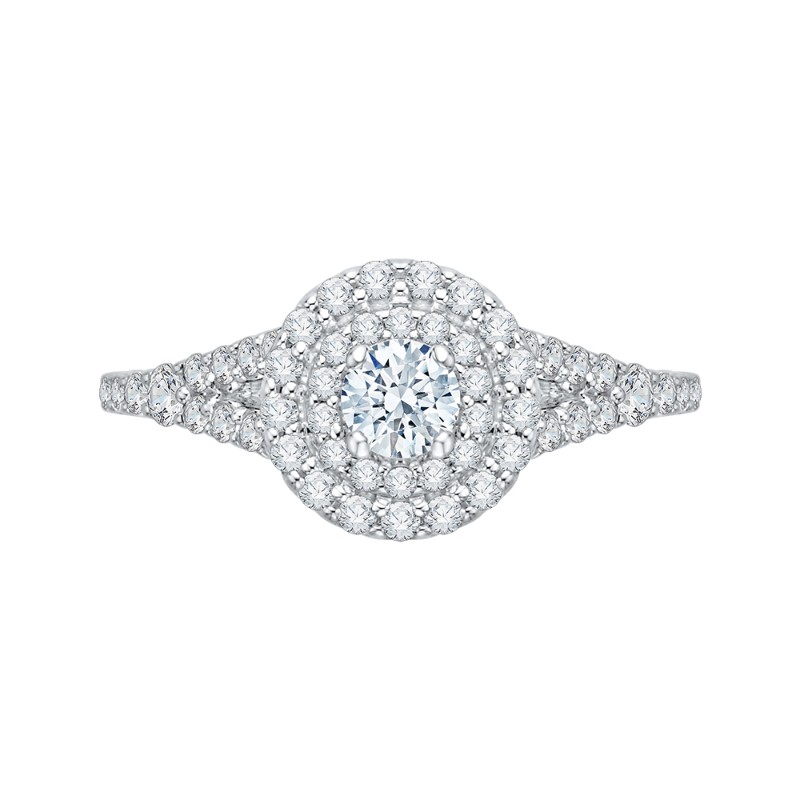 Split Shank Double Halo Diamond Engagement Ring In 14K White Gold