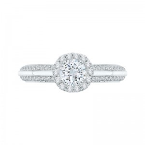 Diamond Halo Cathedral Style Engagement Ring in 14K White Gold