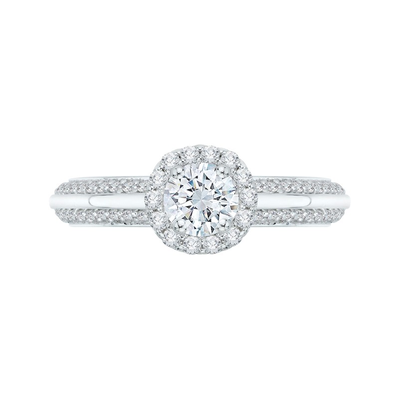 Diamond Halo Cathedral Style Engagement Ring in 14K White Gold