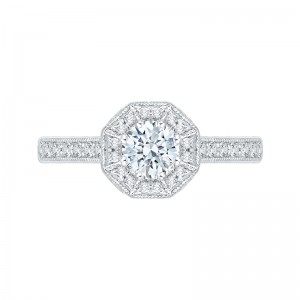 Round Diamond Octagon Shape Halo Engagement Ring in 14K White Gold