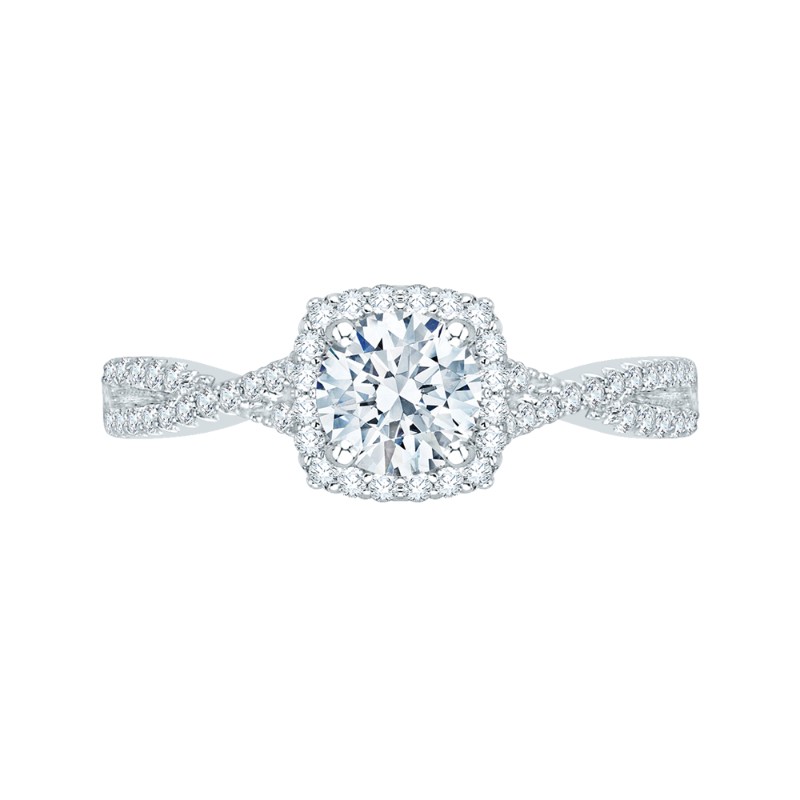 Split Shank Diamond Halo Engagement Ring in 14K White Gold